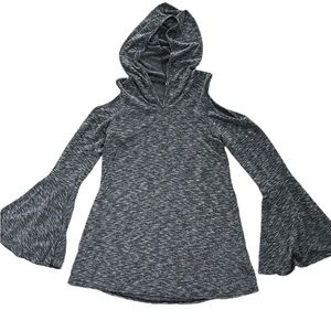 ELAN Bell Sleeve Hooded Cold Shoulder Soft Lightweight Grey Tunic Size L